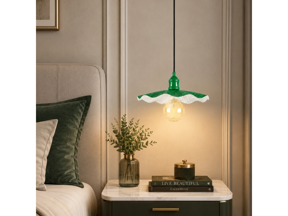 Candeeiro suspenso em metal «Ondula» - 34 x 34 cm - Verde claro