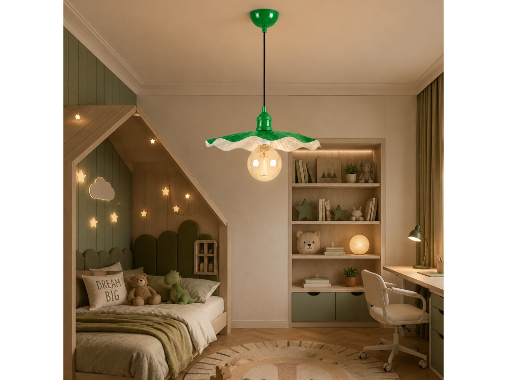 Candeeiro suspenso em metal «Ondula» - 34 x 34 cm - Verde claro