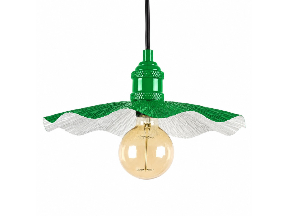 Candeeiro suspenso em metal «Ondula» - 34 x 34 cm - Verde claro