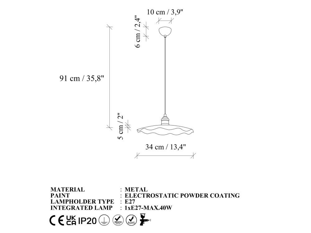 Candeeiro suspenso em metal «Ondula» - 34 x 34 cm - Verde claro
