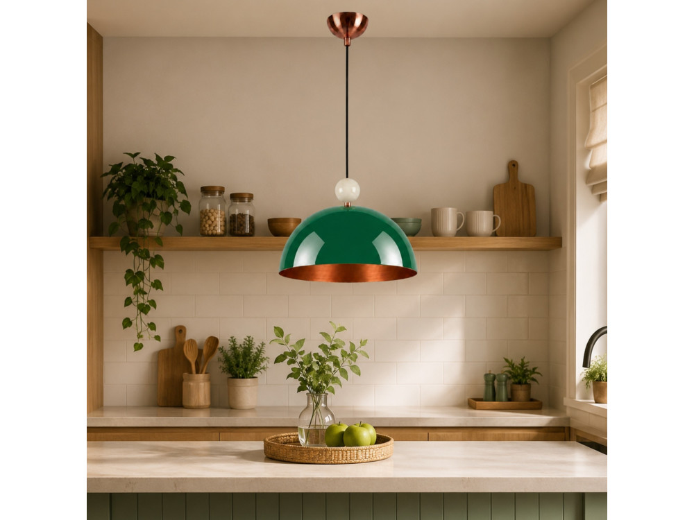 Candeeiro suspenso em metal «Bubble» - 40 x 40 cm - Verde escuro