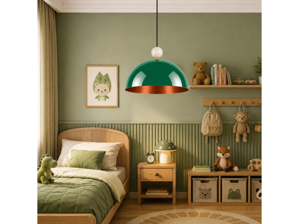 Candeeiro suspenso em metal «Bubble» - 40 x 40 cm - Verde escuro