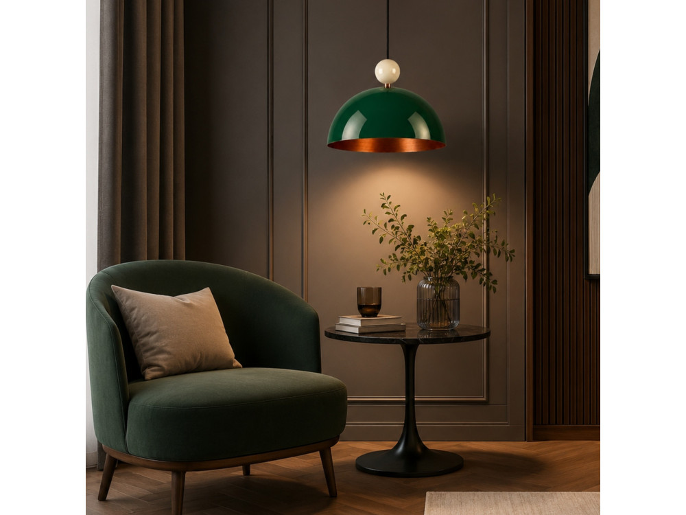 Candeeiro suspenso em metal «Bubble» - 40 x 40 cm - Verde escuro