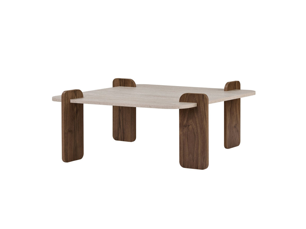 Mesa de centro em madeira «Marais» - 117 x 35 x 117 cm - Travertino / Nogueira Venezia