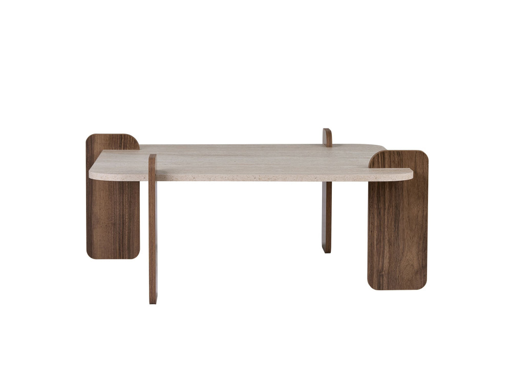 Mesa de centro em madeira «Marais» - 117 x 35 x 117 cm - Travertino / Nogueira Venezia