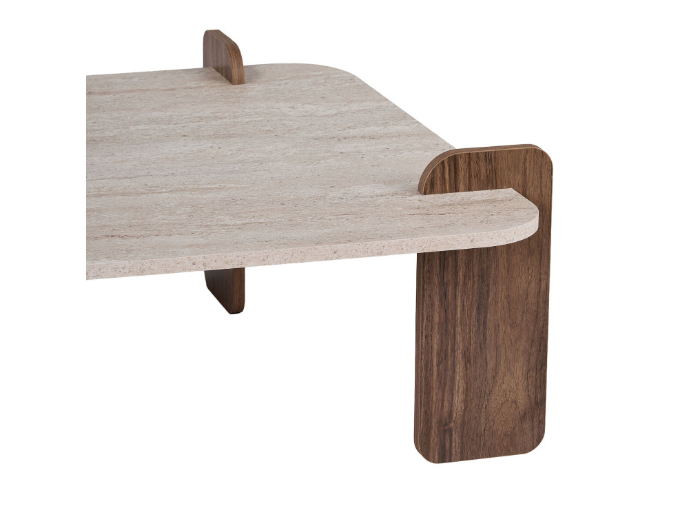 Mesa de centro em madeira «Marais» - 117 x 35 x 117 cm - Travertino / Nogueira Venezia