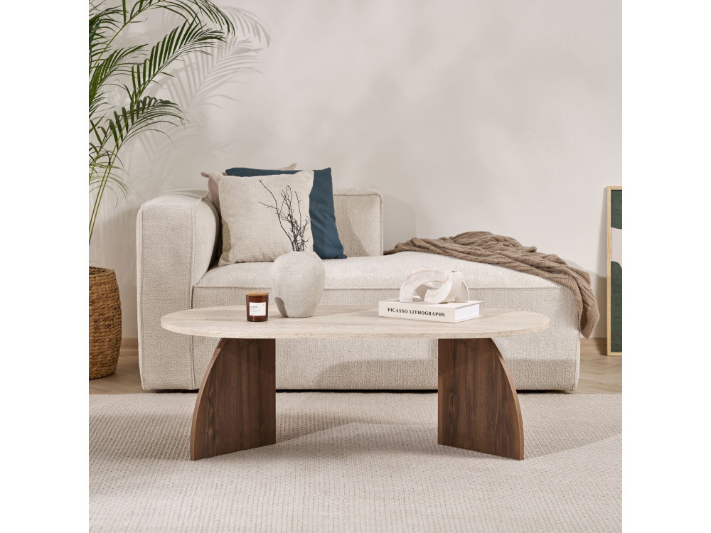 Mesa de centro em madeira «Melina» - 120 x 40 x 60 cm - Travertino / Nogueira de Veneza