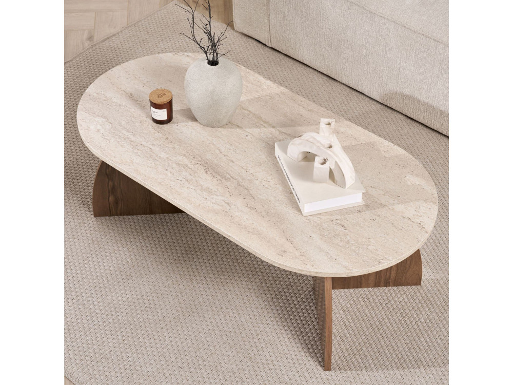 Mesa de centro em madeira «Melina» - 120 x 40 x 60 cm - Travertino / Nogueira de Veneza