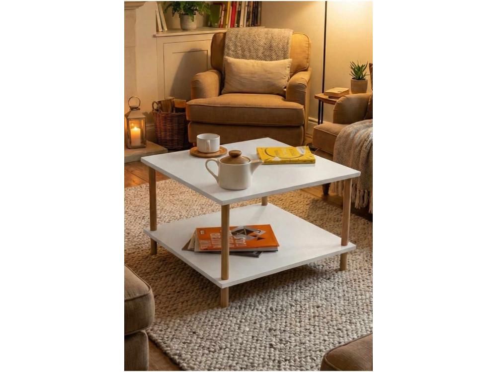 Mesa de centro em madeira «Peka-0049» - 60 x 42,5 x 60 cm - Branco