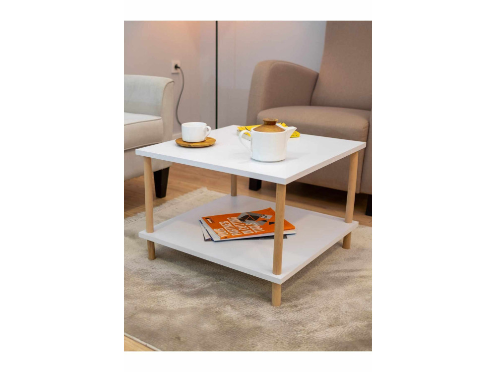 Mesa de centro em madeira «Peka-0049» - 60 x 42,5 x 60 cm - Branco