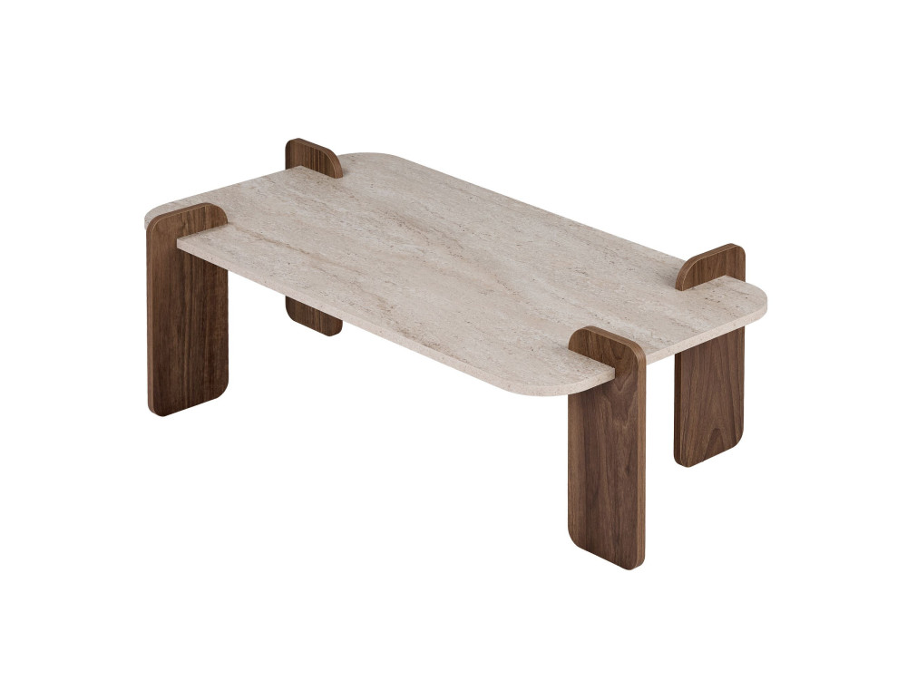 Mesa de centro de madeira «Renard» - 147 x 35 x 87 cm - Travertino / Nogueira Venezia