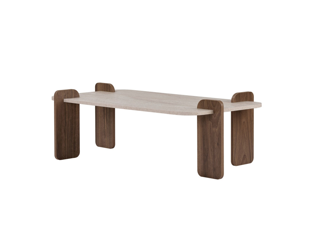 Mesa de centro de madeira «Renard» - 147 x 35 x 87 cm - Travertino / Nogueira Venezia