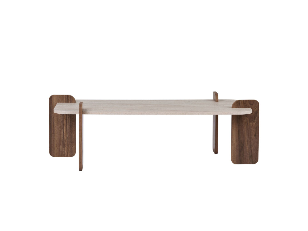 Mesa de centro de madeira «Renard» - 147 x 35 x 87 cm - Travertino / Nogueira Venezia