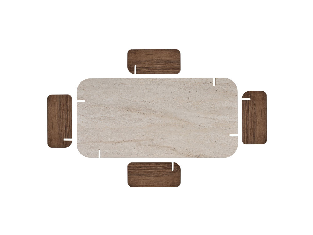 Mesa de centro de madeira «Renard» - 147 x 35 x 87 cm - Travertino / Nogueira Venezia
