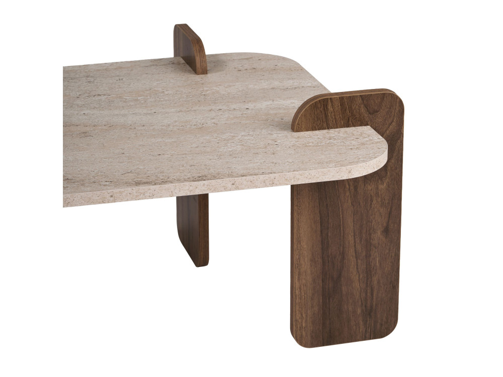 Mesa de centro de madeira «Renard» - 147 x 35 x 87 cm - Travertino / Nogueira Venezia