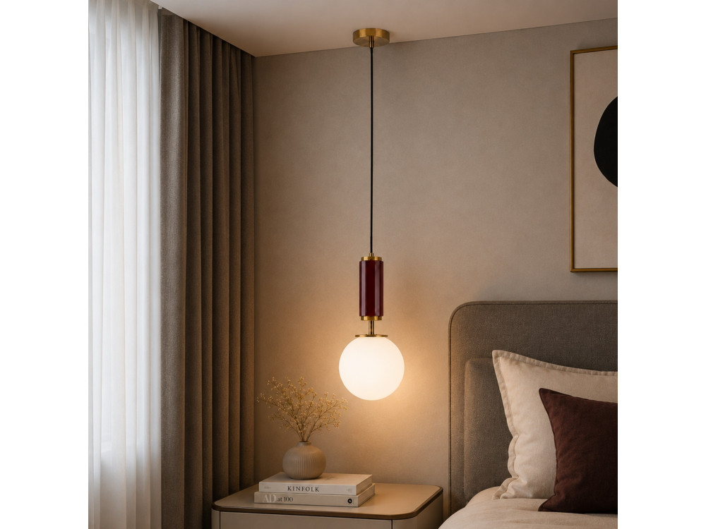 Candeeiro suspenso em metal «Moira» - 15 x 15 x 120 cm - Vermelho