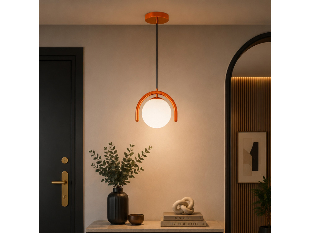 Candeeiro suspenso em metal «GEDIK-20441» - 20 x 20 cm - Castanho / Laranja