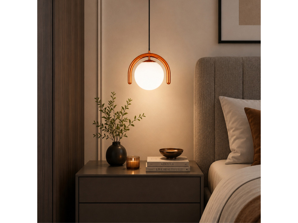 Candeeiro suspenso em metal «GEDIK-20441» - 20 x 20 cm - Castanho / Laranja
