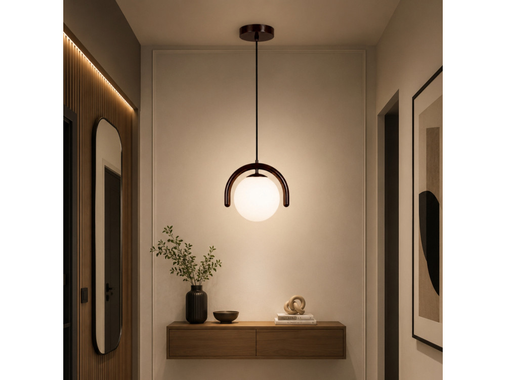Candeeiro suspenso em metal «GEDIK-20441» - 20 x 20 cm - Castanho