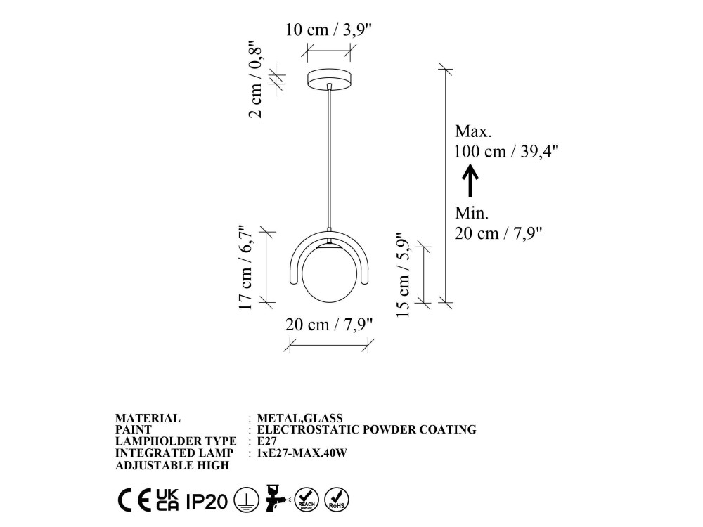 Candeeiro suspenso em metal «GEDIK-20441» - 20 x 20 cm - Castanho