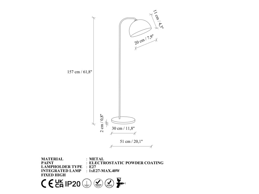 Candeeiro de pé em metal «Yaka» - 51 x 51 cm - Branco