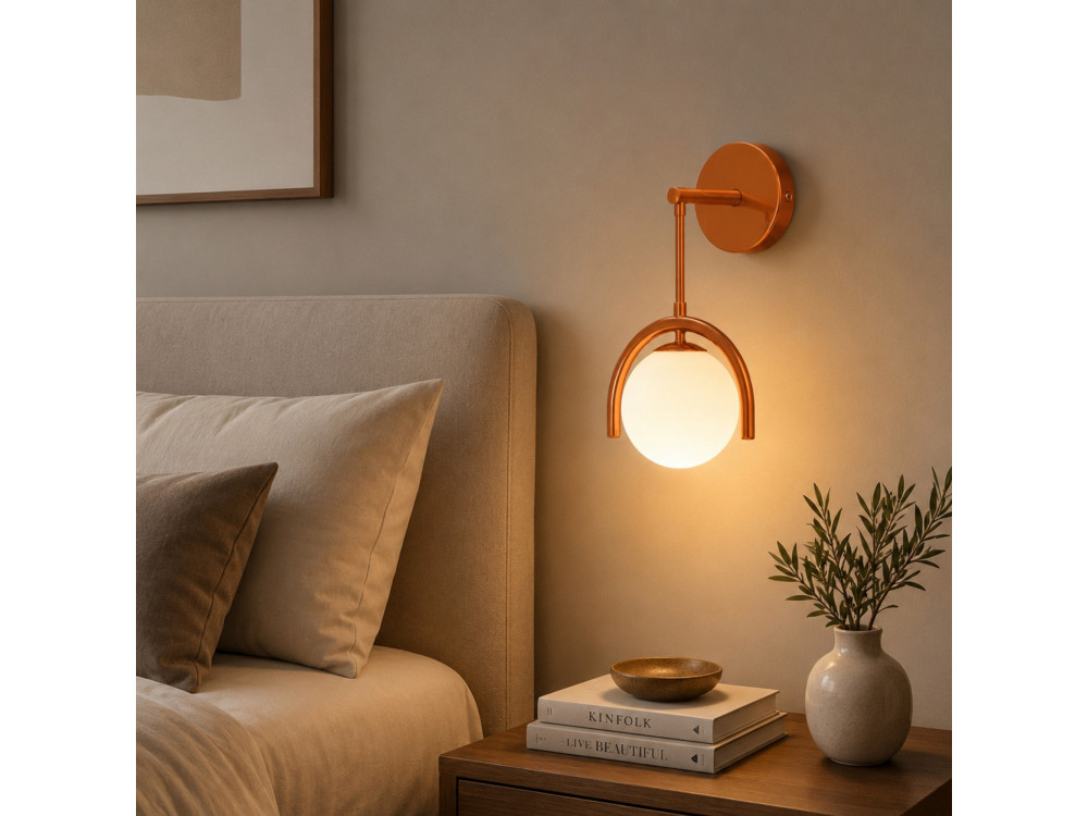 Candeeiro de parede em metal «GEDIK-20445» - 20 x 20 cm - Castanho / Laranja