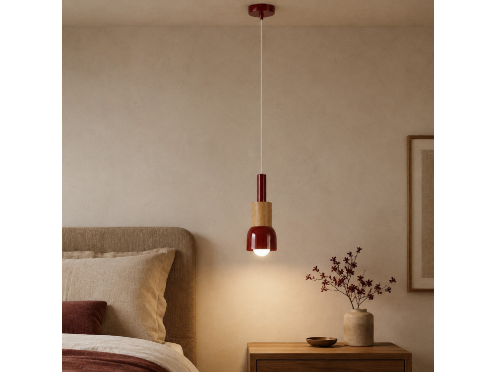 Candeeiro suspenso em metal «Elwood» - 10 x 25 cm - Vermelho