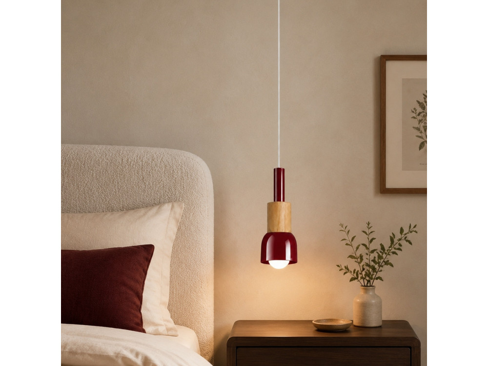 Candeeiro suspenso em metal «Elwood» - 10 x 25 cm - Vermelho