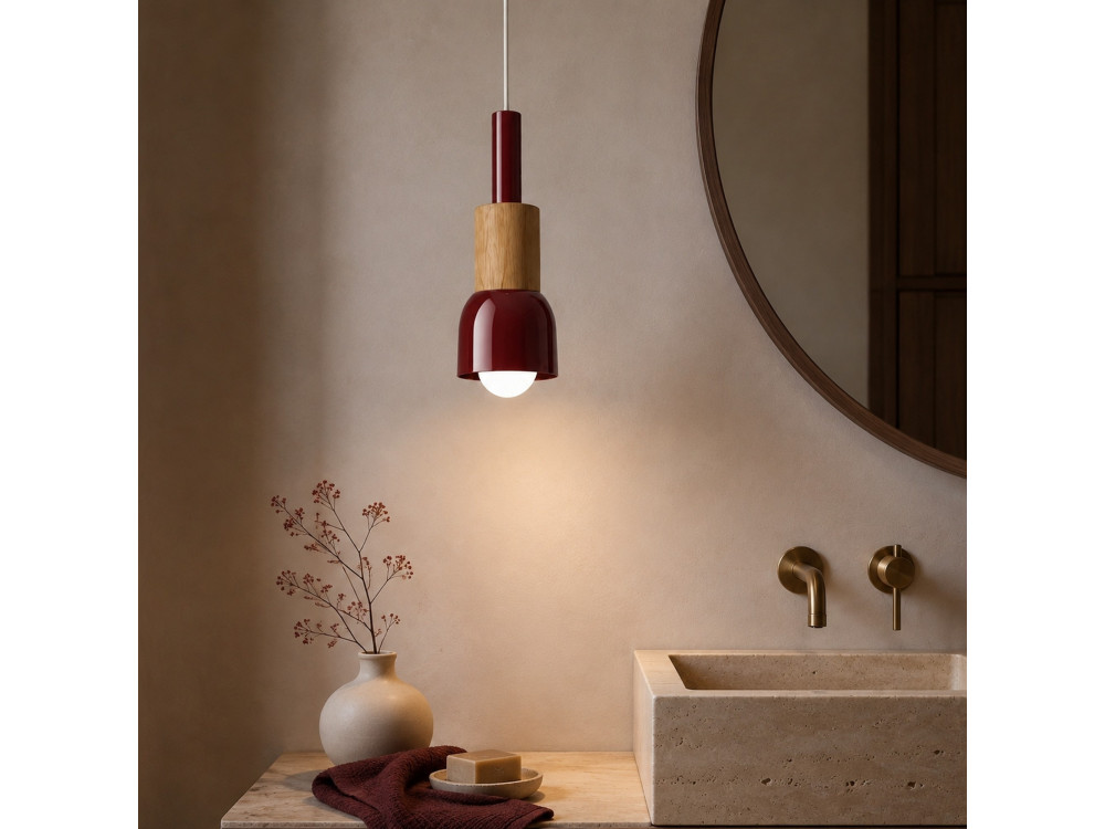 Candeeiro suspenso em metal «Elwood» - 10 x 25 cm - Vermelho