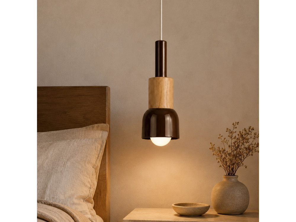 Candeeiro suspenso em metal «Elwood» - 10 x 25 cm - Castanho