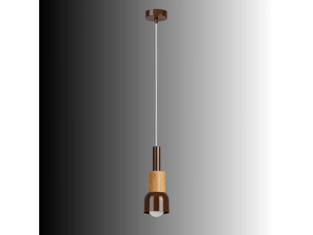 Candeeiro suspenso em metal «Elwood» - 10 x 25 cm - Castanho