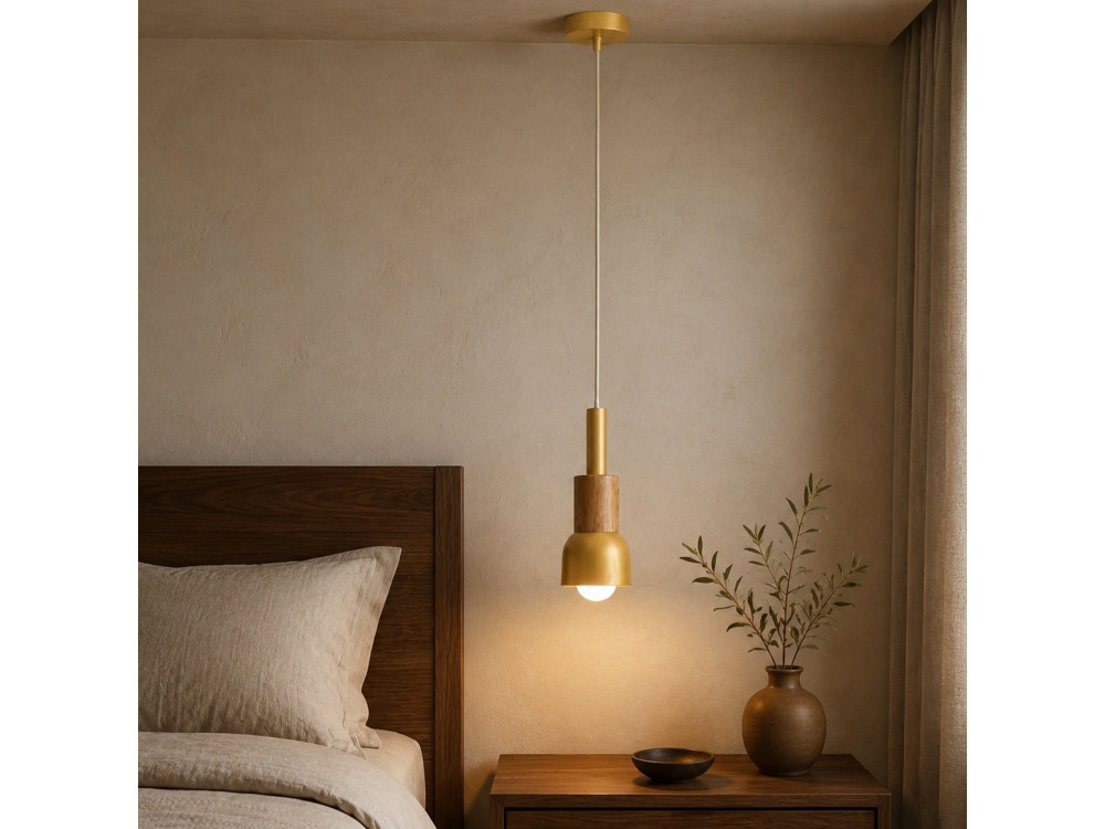 Candeeiro suspenso em metal «Elwood» - 10 x 25 cm - Amarelo