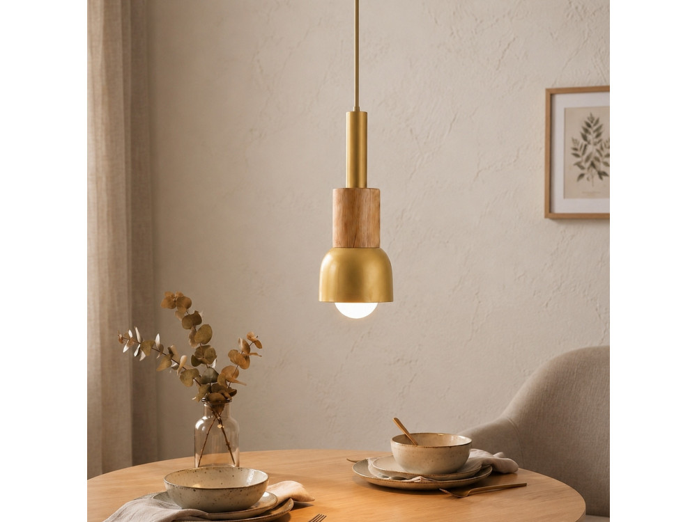 Candeeiro suspenso em metal «Elwood» - 10 x 25 cm - Amarelo