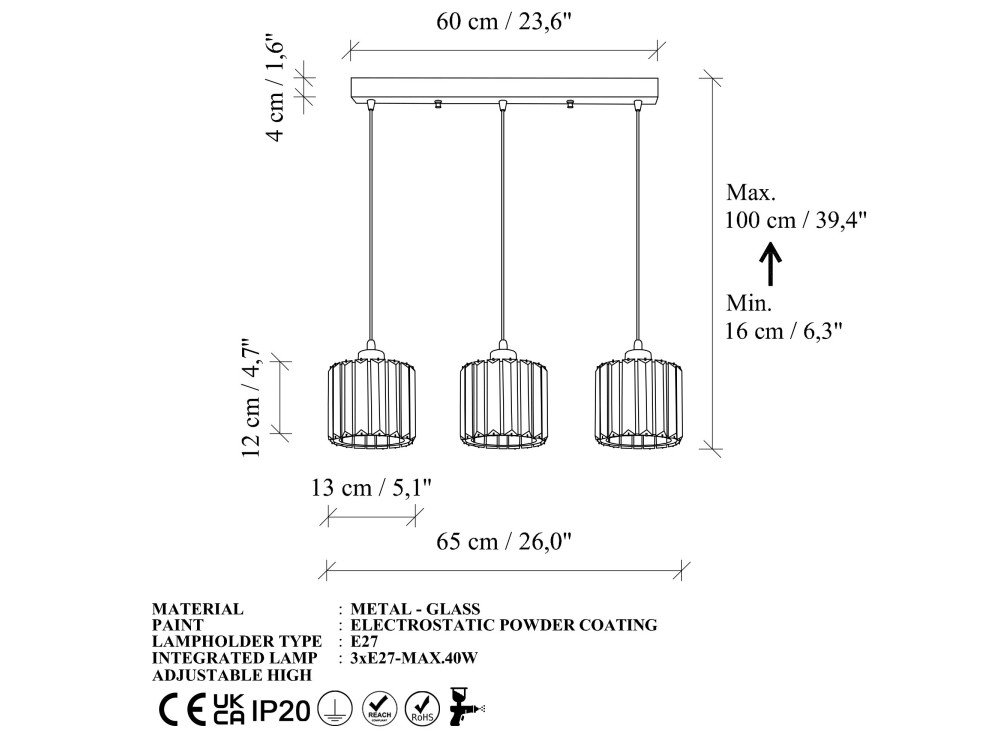 Candelabro de metal «Yakops» - 65 x 13 x 105 cm - Cinzento