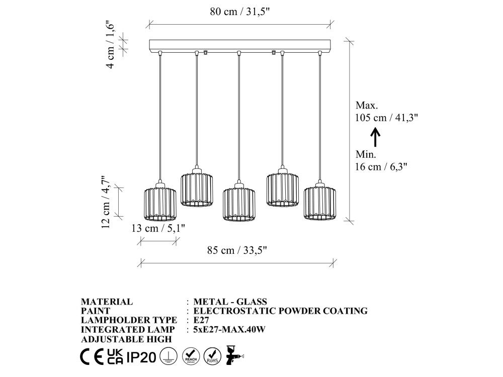 Candelabro de metal «Yakops» - 85 x 13 x 100 cm - Cinzento