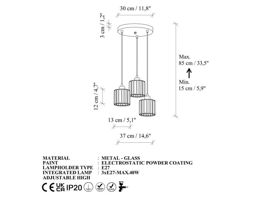 Candelabro de metal «Yakops» - 37 x 37 x 85 cm - Cinzento