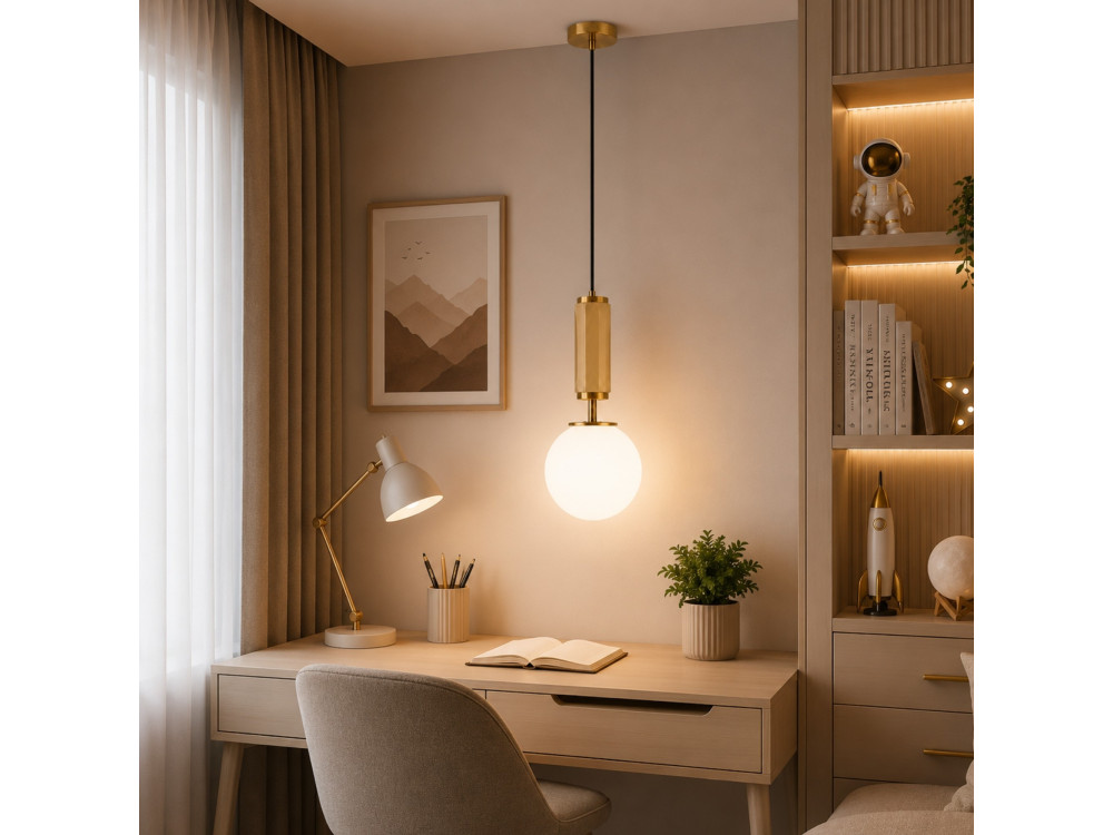 Candeeiro suspenso em metal «Moira» - 15 x 15 x 120 cm - Amarelo