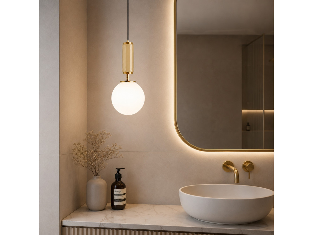 Candeeiro suspenso em metal «Moira» - 15 x 15 x 120 cm - Amarelo