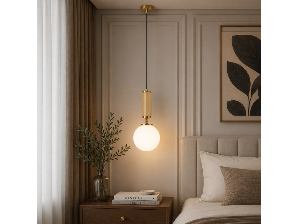 Candeeiro suspenso em metal «Moira» - 15 x 15 x 120 cm - Amarelo
