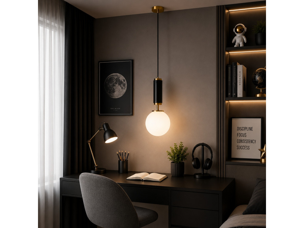 Candeeiro suspenso em metal «Moira» - 15 x 15 x 120 cm - Preto