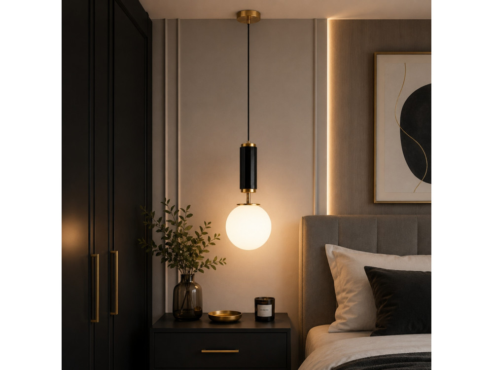 Candeeiro suspenso em metal «Moira» - 15 x 15 x 120 cm - Preto