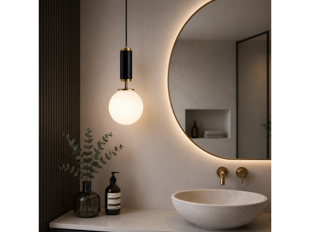 Candeeiro suspenso em metal «Moira» - 15 x 15 x 120 cm - Preto
