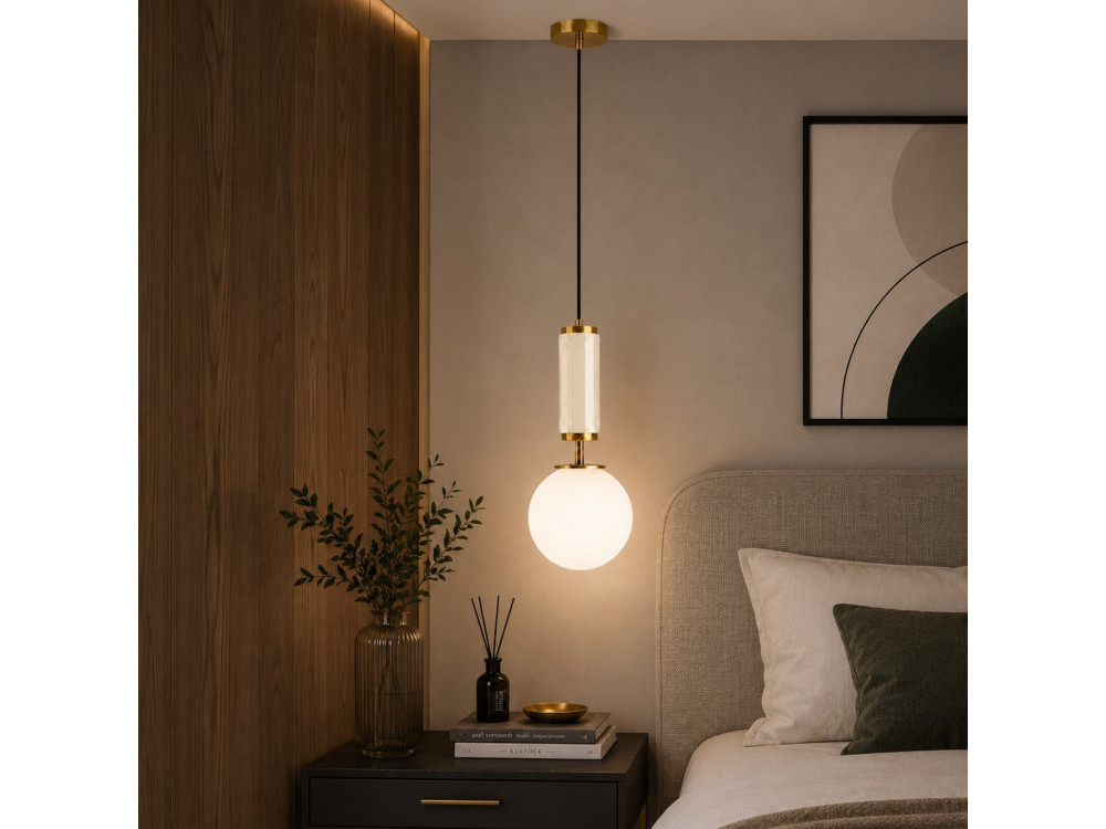 Candeeiro suspenso em metal «Moira» - 15 x 15 x 120 cm - Bege