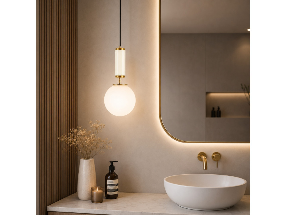 Candeeiro suspenso em metal «Moira» - 15 x 15 x 120 cm - Bege