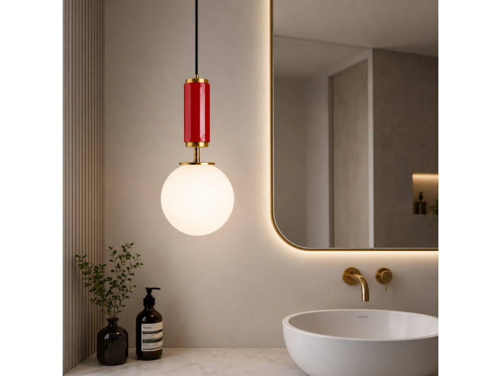 Candeeiro suspenso em metal «Moira» - 15 x 15 x 120 cm - Vermelho