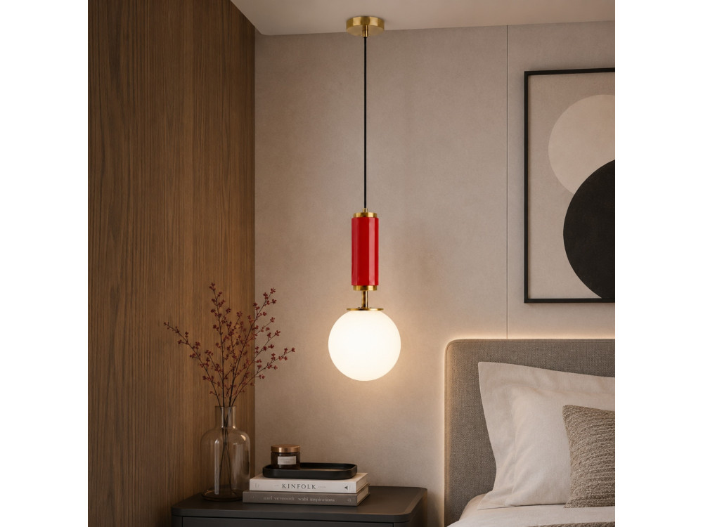 Candeeiro suspenso em metal «Moira» - 15 x 15 x 120 cm - Vermelho
