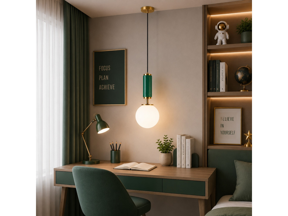 Candeeiro suspenso em metal «Moira» - 15 x 15 x 120 cm - Verde