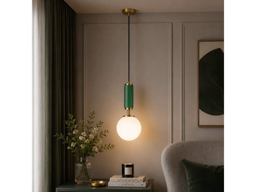 Candeeiro suspenso em metal «Moira» - 15 x 15 x 120 cm - Verde