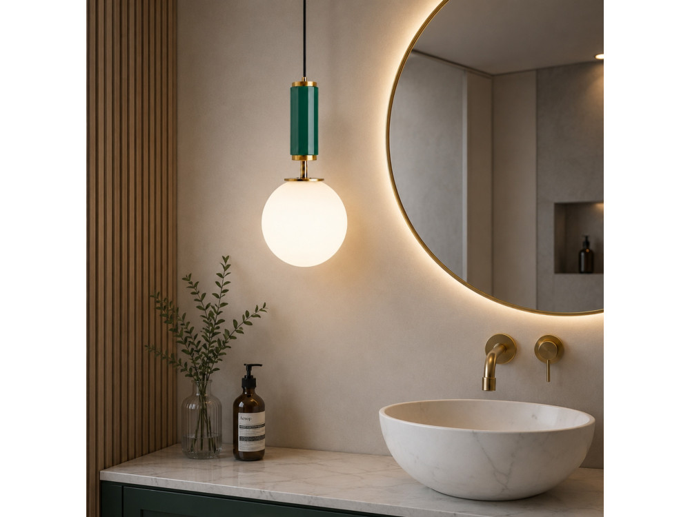 Candeeiro suspenso em metal «Moira» - 15 x 15 x 120 cm - Verde