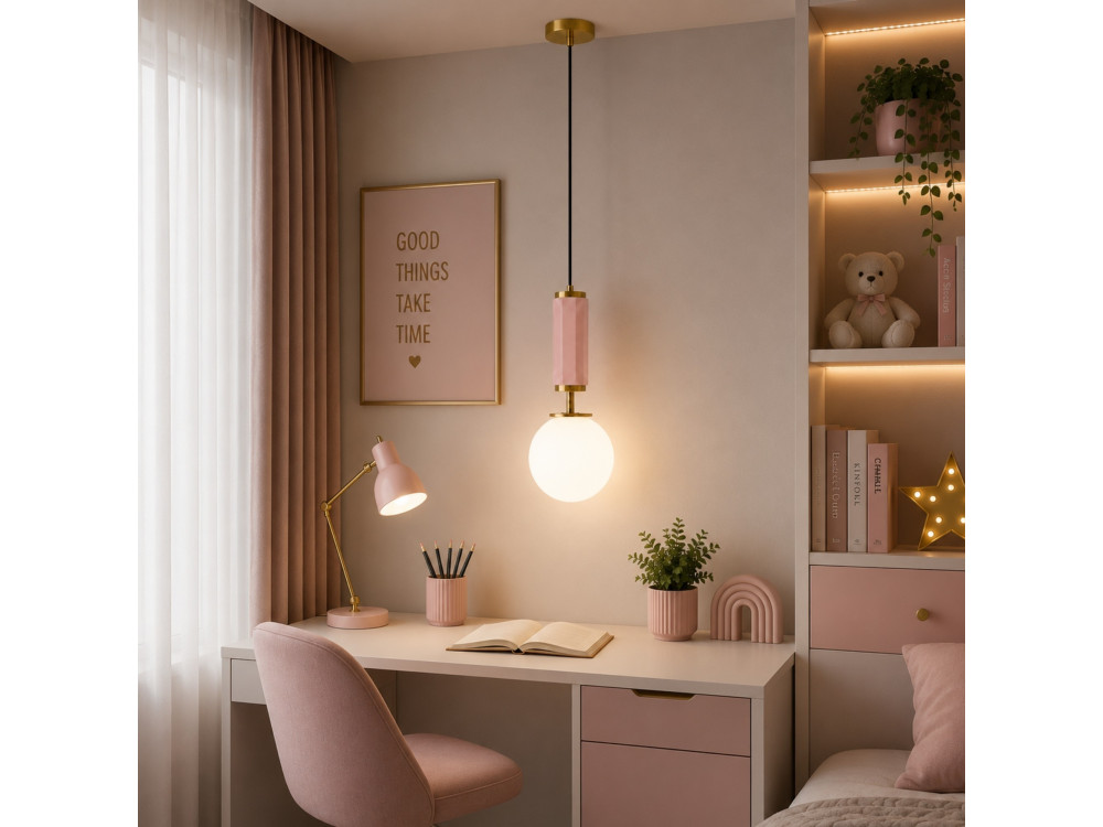 Candeeiro suspenso em metal «Moira» - 15 x 15 x 120 cm - Rosa